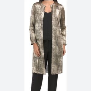 Anne Klein Metallic Crinkle Duster Cardigan Gold Black